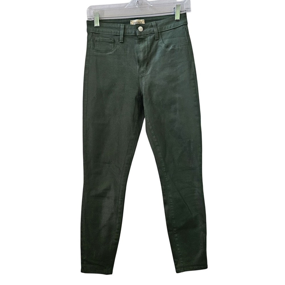 L'agence Margot Army Green Coated Skinny‎ Cropped High-Rise Jeans Womens Size 27
